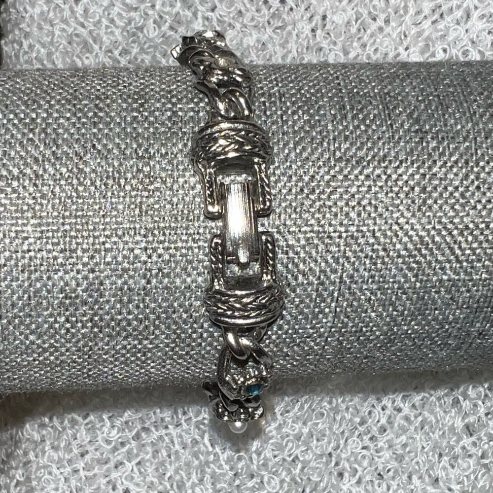 Vintage Signed Goldette Silver Tone Colorful Multi-Stone Charm Link Bracelet - Picture 6 of 11